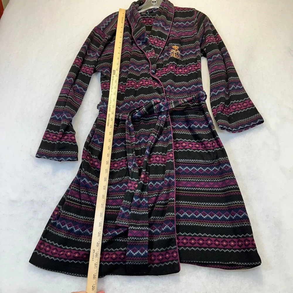 Lauren Ralph Lauren Robe Women Size M Purple Fair Isle Fleece Loungewear 8141537